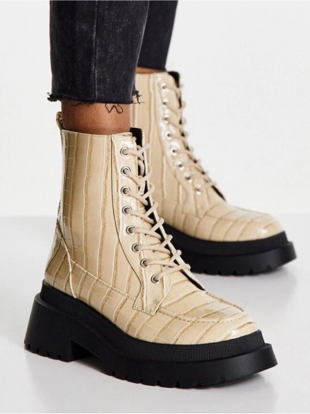 Topshop Kara Croc Embossed Lace-Up Combat Boots